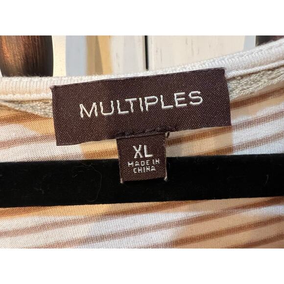 Multiples Beige & Cream Striped Ruffle Tunic Top Size XL Rayon Spandex Stretchy - Picture 6 of 8